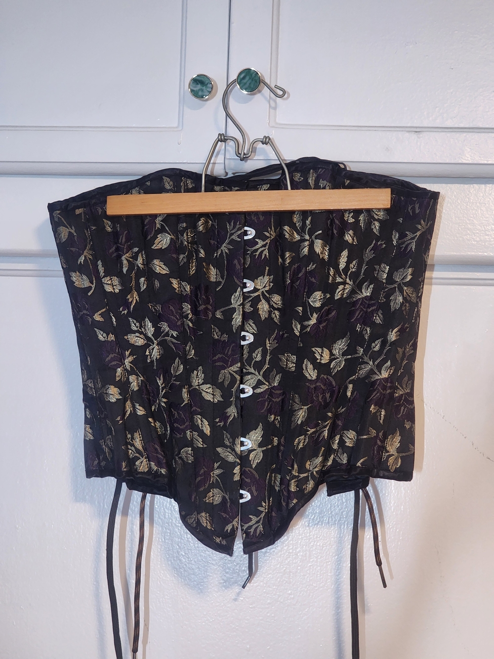 Black Floral Brocade Corset Top Women